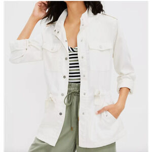 LOFT Utility Jacket Snap Button Drawstring in White Women's Size Small